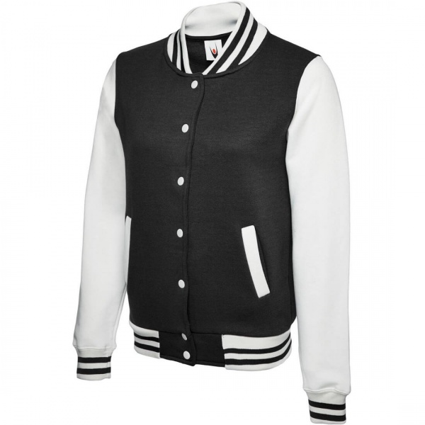Uneek Clothing UC526 Ladies Stud Buttoned Fastening Varsity Jacket 50% Polyester 50% Cotton 300gsm